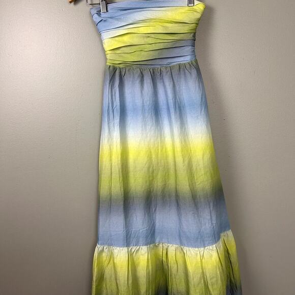 Tuckernuck Kaia Dress Chartreuse and Sky Blue Green Ombre Strapless Midi size XS - Picture 8 of 13